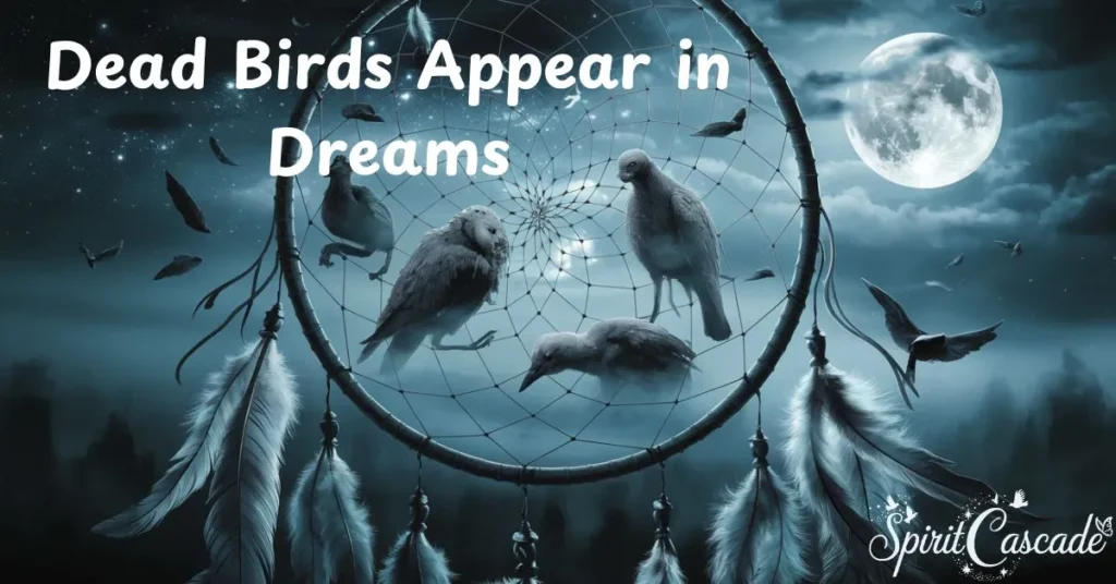 A dreamcatcher with dead birds, illuminated by a full moon, symbolizing dream interpretation.