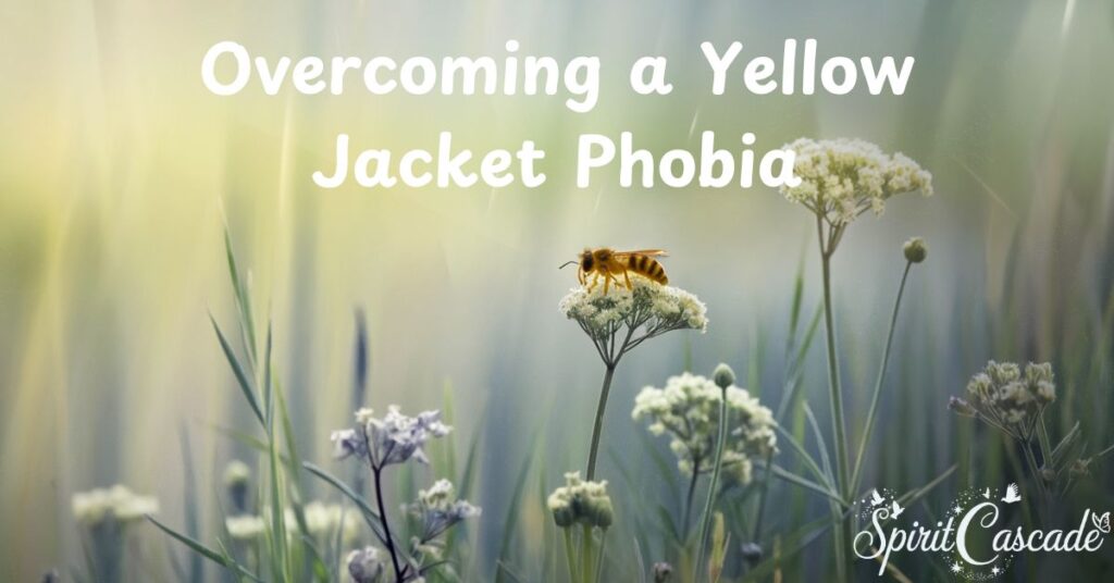 Yellow jacket flying near flowers, representing the journey of overcoming fear and embracing personal strength