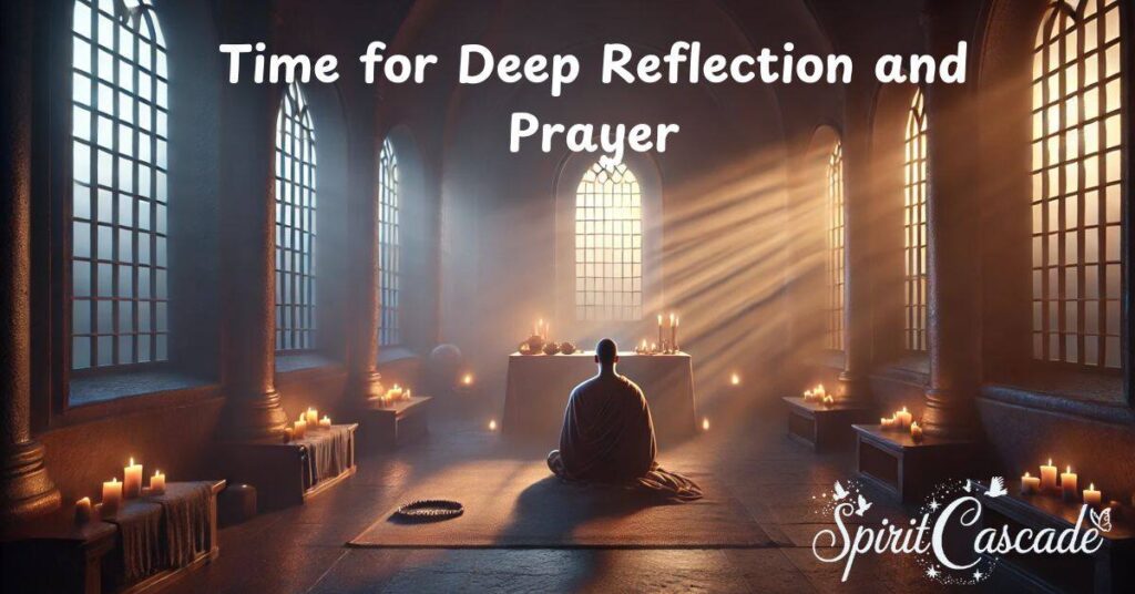 Deep reflection and prayer, symbolizing connection to the spiritual realm.